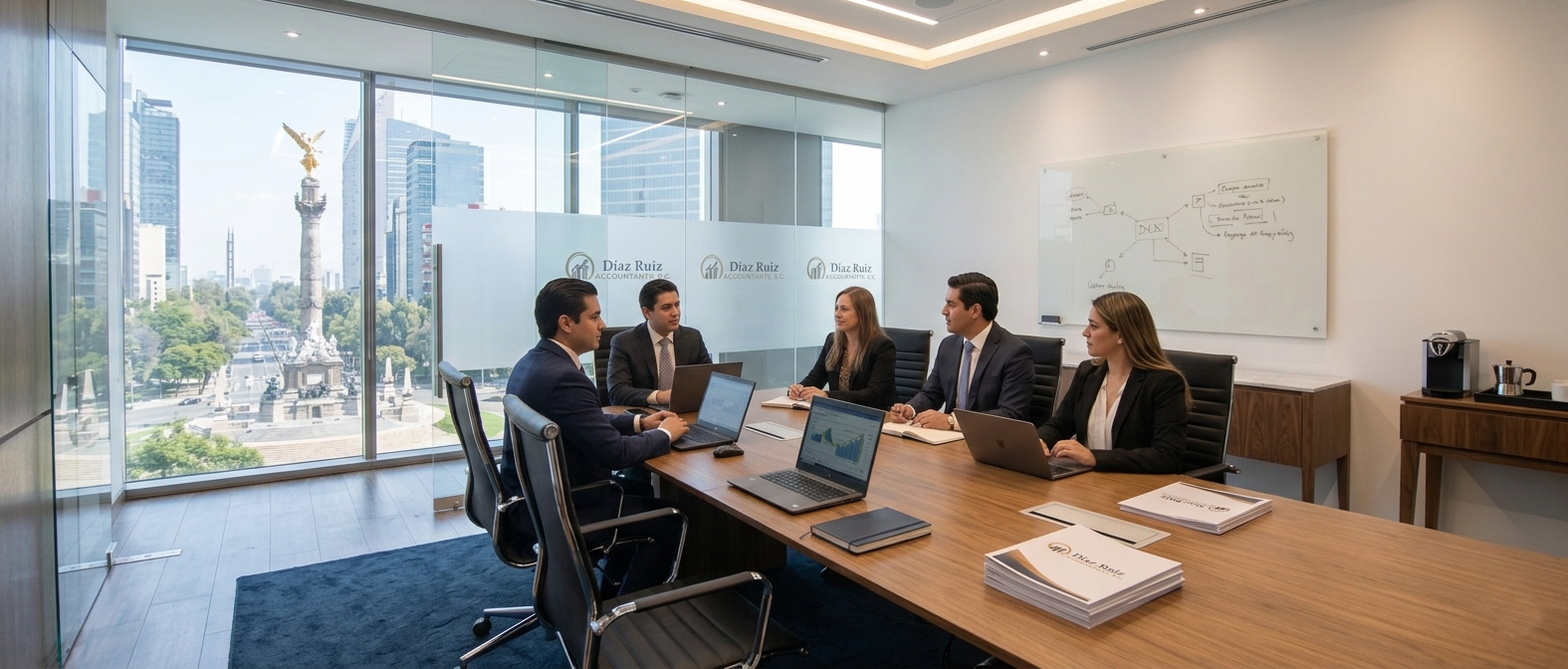 Sala de juntas corporativa de Díaz Ruiz Accountants, S.C. para auditoría financiera y consultoría empresarial en CDMX